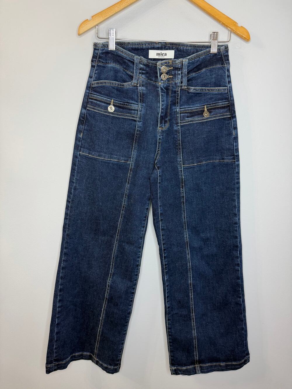 Mica Los Angeles High Rise Wide Crop Jeans High Rise Dark Blue Women's 25